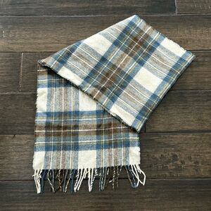 James Johnston Scotland Lambwool Scarf Muffler Muted Blue Dress Stewart Tartan